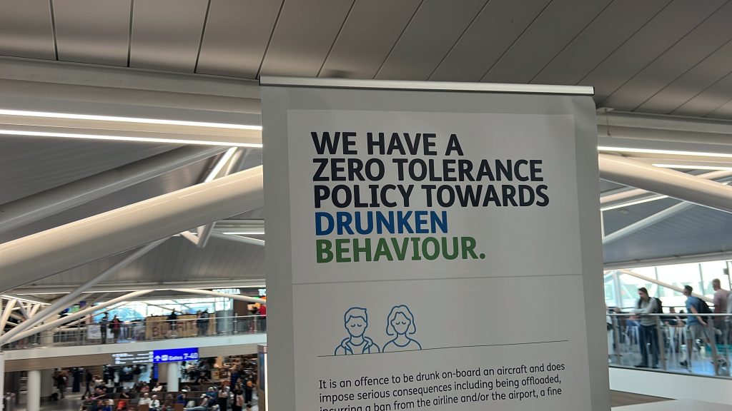 Zero tolerance towards drunken behaviour UK airports poster